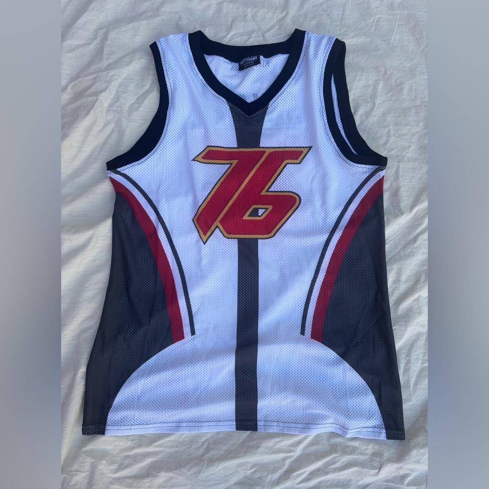 White and Black Soldier 76 from Overwatch Basketball Jersey
